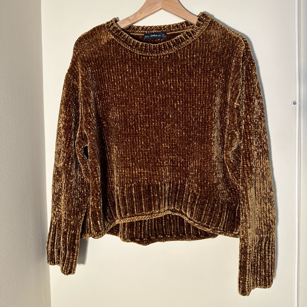 Zara Mustard Chenille Cropped Sweater